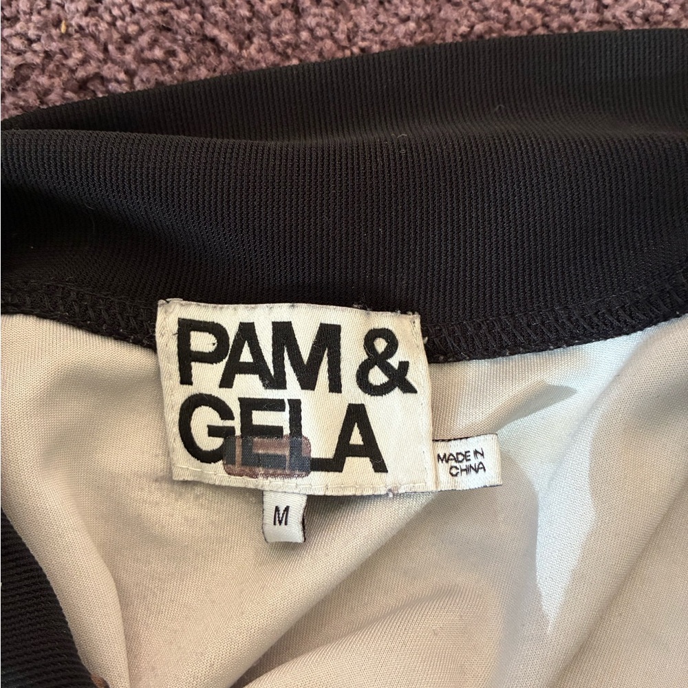 Pam & Gela Sz Medium Dress Tiger Stripe  Stretch w Zipper Brown & Black - Picture 3 of 5